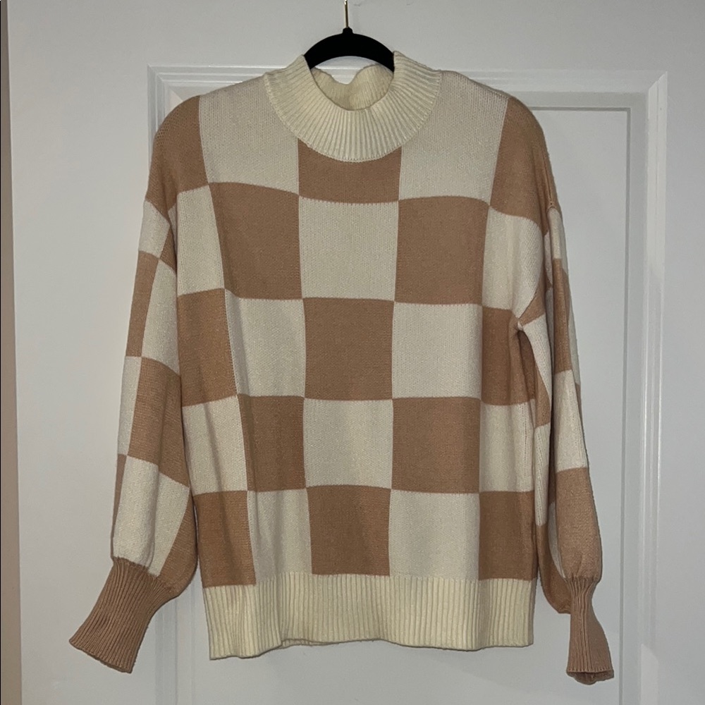 Checkered Cream and Tan Sweater